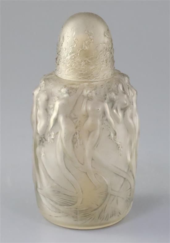 A R. Lalique glass Sirenes perfume burner and original cover, designed c. 1920, model no. 2651 h. 17.5cm